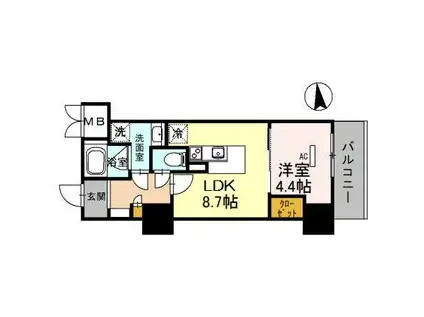 グランセジュール江坂(1LDK/8階)の間取り写真