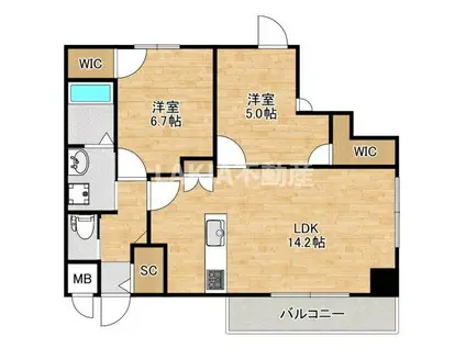 LEGALANDABENO SANMEICHO(2LDK/6階)の間取り写真