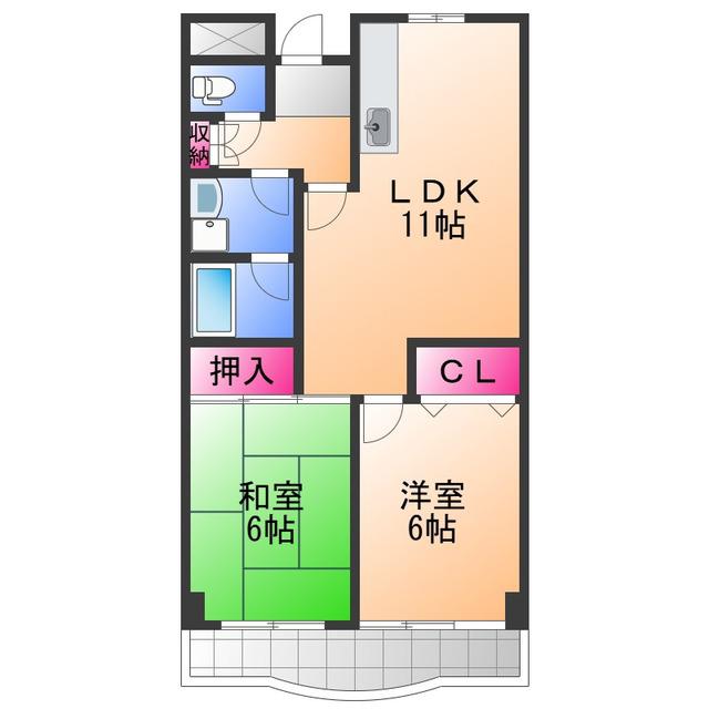 オーク岸和田(2LDK/2階)の間取り写真