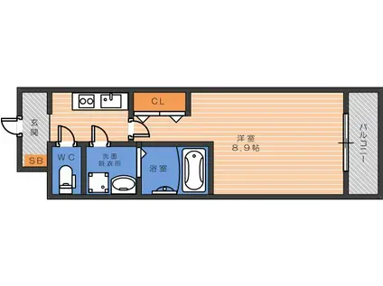 プランドール北田辺(1K/6階)の間取り写真