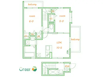 春夏秋冬(2LDK/2階)の間取り写真