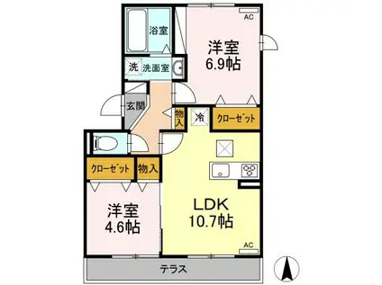 オッツ三蔵子 B(2LDK/1階)の間取り写真