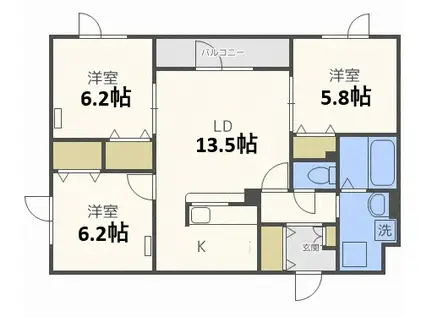 鍋島ハイツI(3LDK/1階)の間取り写真