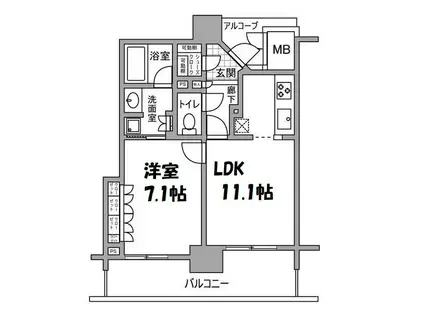 なんばグランドマスターズタワー(1LDK/15階)の間取り写真