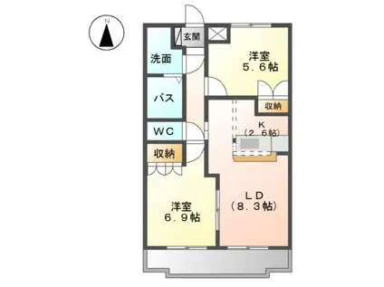 ヴィラージュヨコデン(2LDK/2階)の間取り写真