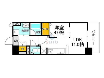 江坂 和(1LDK/4階)の間取り写真