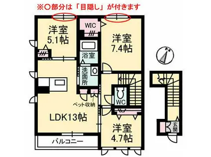 カーサソレアードB(3LDK/2階)の間取り写真