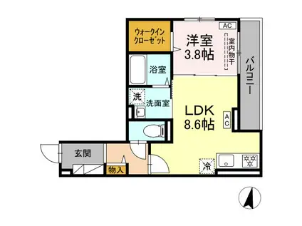 ディー パイナ 浅田(1LDK/2階)の間取り写真