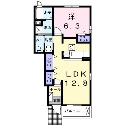 エクセレント・ヴィラ III(1LDK/1階)の間取り写真