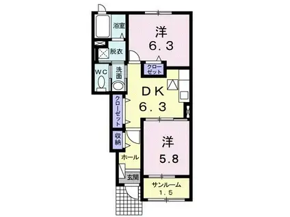 カーサ・ブローテ I棟(2DK/1階)の間取り写真