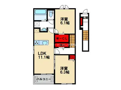 ライブ910(2LDK/2階)の間取り写真