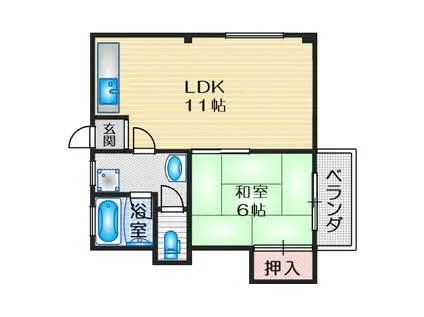 三恵吹田ハイツ(1LDK/5階)の間取り写真