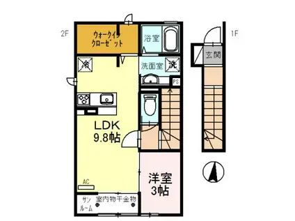 F. クレオ(1LDK/2階)の間取り写真