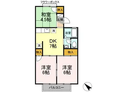 セジュールヤナセ(3DK/2階)の間取り写真