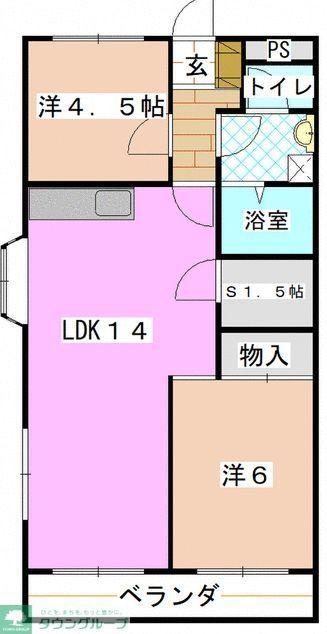 サニーガーデン B棟(2LDK/2階)の間取り写真