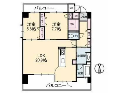 プレミア ステーション 西口(2LDK/9階)の間取り写真
