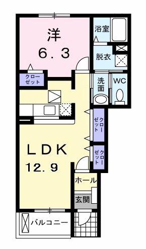 アヴニール XII(1LDK/1階)の間取り写真