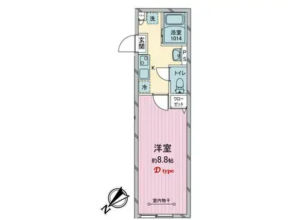 所沢市北秋津1号棟(1K/1階)の間取り写真