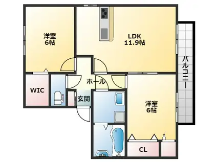 ラ・ミュー久宝寺III棟(2LDK/2階)の間取り写真