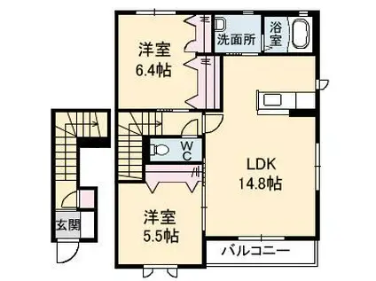 フレンチ・モモ(2LDK/2階)の間取り写真