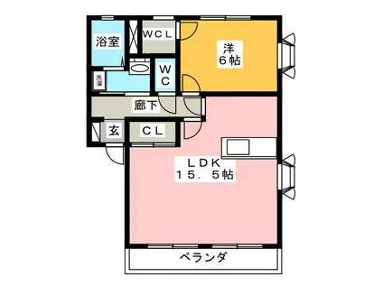 パインフォレストD(1LDK/2階)の間取り写真