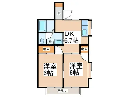コーポラスグリーン城山(2DK/1階)の間取り写真