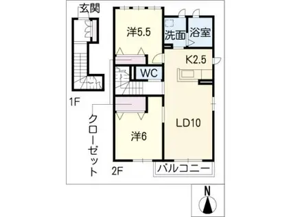 ディアコート相見B(2LDK/2階)の間取り写真