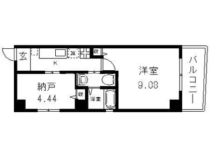 グランシアター高井田(1SK/4階)の間取り写真