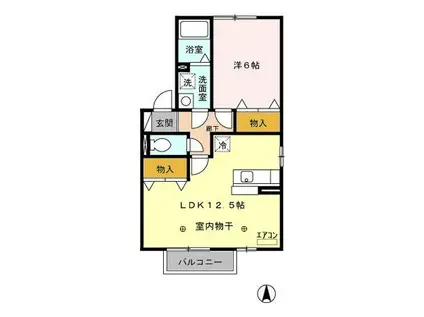 イヴェールB棟(1LDK/2階)の間取り写真