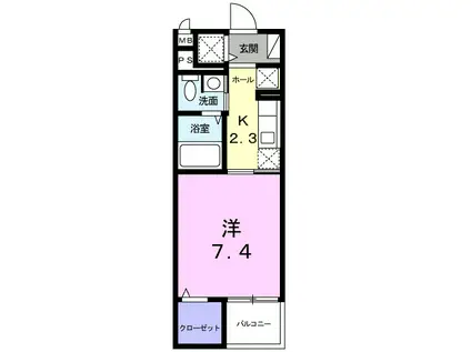 ル・ソレイユII(1K/4階)の間取り写真