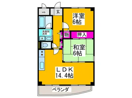 シャルムハイツ(2LDK/2階)の間取り写真