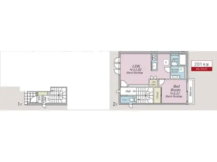 オルキデ蘆花公園五番館(1LDK/2階)の間取り写真