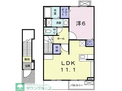 アルモニー国立(1LDK/2階)の間取り写真