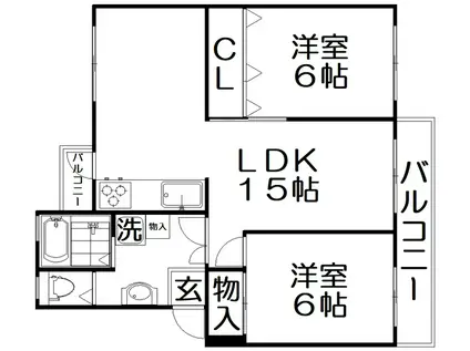 三井団地A96棟(2LDK/3階)の間取り写真