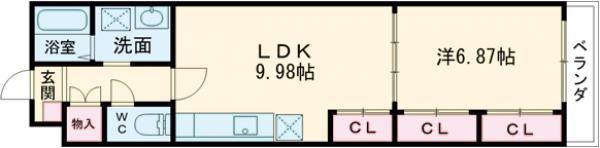 キャトルセゾン嵐山(1LDK/2階)の間取り写真