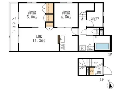 青葉在り処(2LDK/2階)の間取り写真