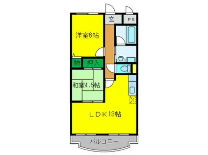 グランドマンション美光(2LDK/5階)の間取り写真