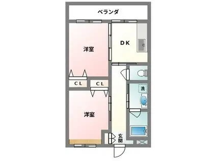 CAFUNA(2DK/4階)の間取り写真