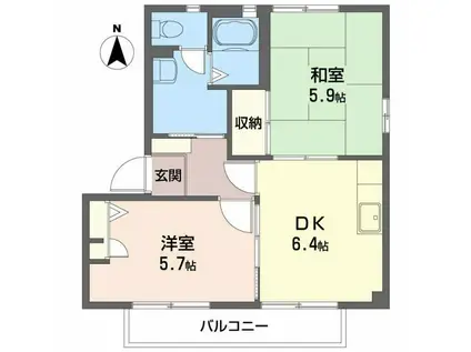 スュッドコリーヌ A・B(2DK/2階)の間取り写真