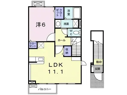 ブルージーン(1LDK/2階)の間取り写真