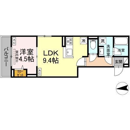セレスティア六町IV(1LDK/2階)の間取り写真