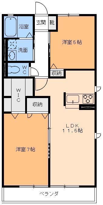 グナーデ衣山(2LDK/2階)の間取り写真