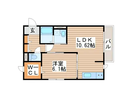 ピースフルI(1LDK/2階)の間取り写真