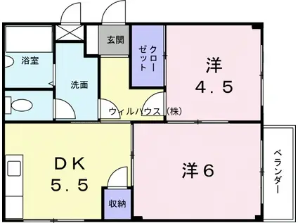エルディムナカタ(2DK/2階)の間取り写真