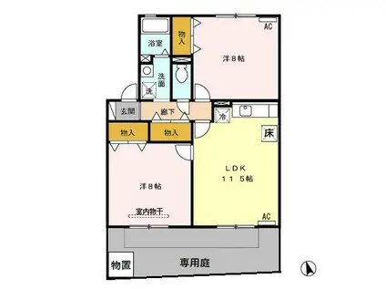 サニーコート仙古(2LDK/1階)の間取り写真