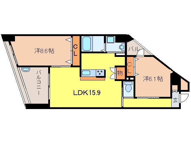 シェーンブルン羽鷹(2LDK/3階)の間取り写真