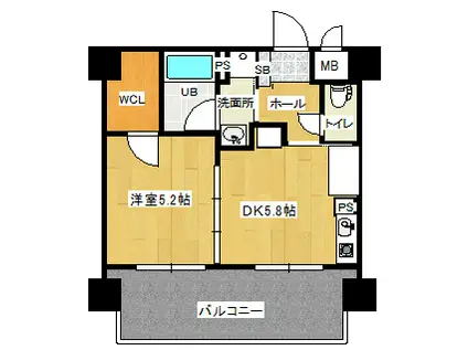 ディアコート八木(1DK/5階)の間取り写真