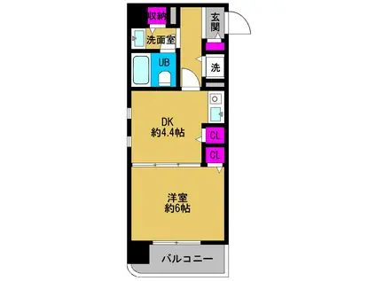 朝日プラザ都島北通タウンルーム(1DK/6階)の間取り写真