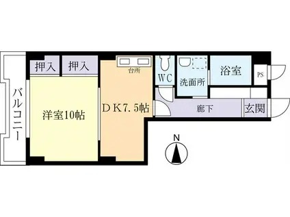 グローバルマンションIII(1LDK/3階)の間取り写真