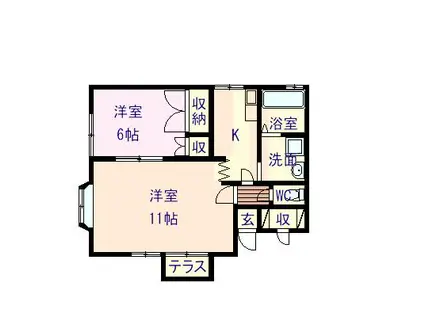 ハイツ櫛引(2K/1階)の間取り写真